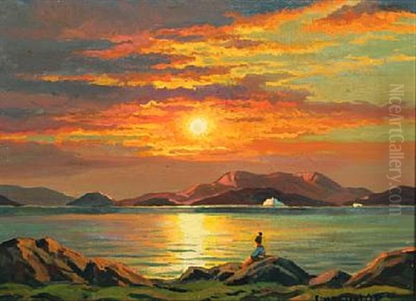 Midnight Sun At Oqaatsut/rodebay by Emanuel A. Petersen