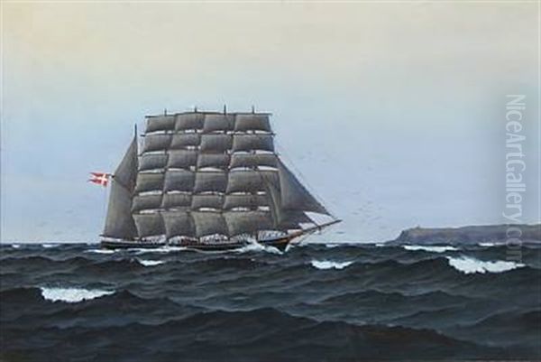 Seascape With The Danish Training Ship Kobenhavn Oil Painting by Emanuel A. Petersen