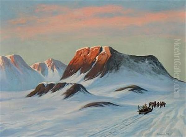 Greenlandic Landscape With Two Dogsleds Oil Painting by Emanuel A. Petersen