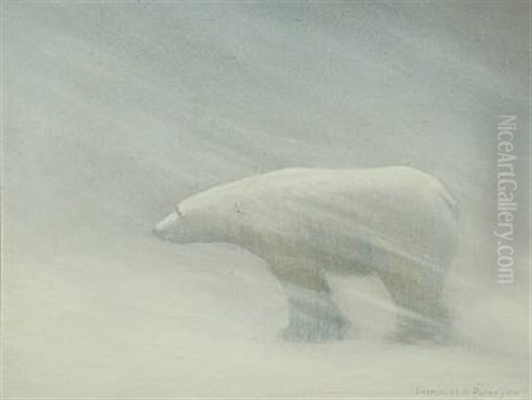 Landscape With Polar Bear Oil Painting by Emanuel A. Petersen