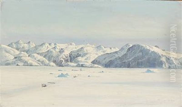 Dogsledding In Greenland Oil Painting by Emanuel A. Petersen