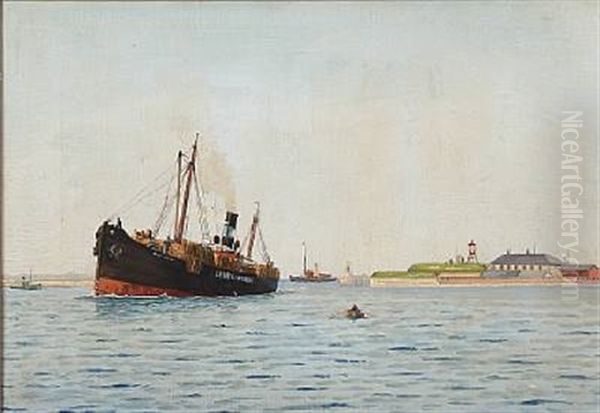 The Cargo Ship Laura Maersk Near Holmen In Copenhagen Oil Painting by Emanuel A. Petersen