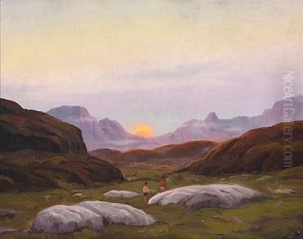 Sunset In Greenland Oil Painting by Emanuel A. Petersen