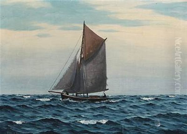 Seascape With A Sailing Ship Oil Painting by Emanuel A. Petersen