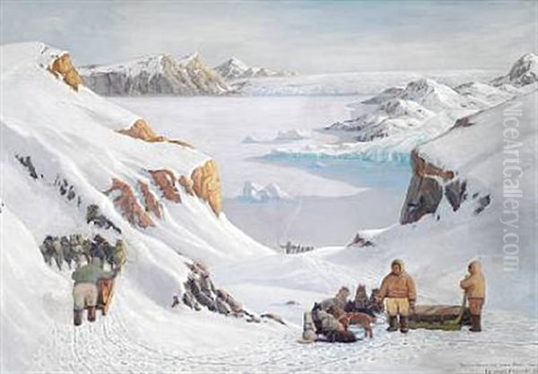 Indlandsisen Ved Sofias Havn. Ikamiut Oil Painting by Emanuel A. Petersen