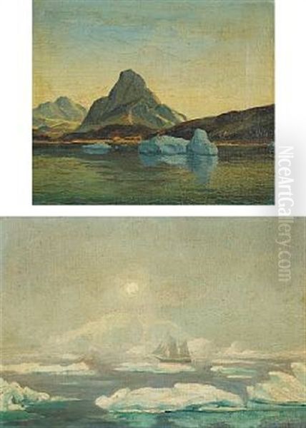 Landscapes In Greenland (2 Works, 1 Smllr) Oil Painting by Emanuel A. Petersen