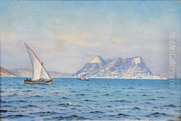 Gibraltar Oil Painting by Emanuel A. Petersen