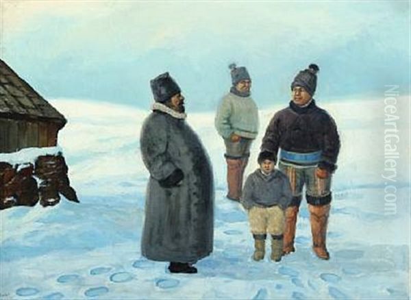 Praesten I Jacobshavn. Skulket Fra Skolen Oil Painting by Emanuel A. Petersen