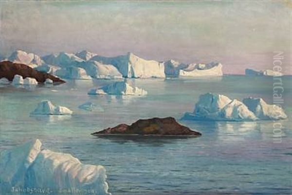 View From Ilulissat (jakobshavn), Greenland Oil Painting by Emanuel A. Petersen