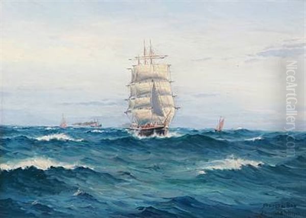 Seascape With Sailing Ships Near Skagen, Denmark Oil Painting by Emanuel A. Petersen