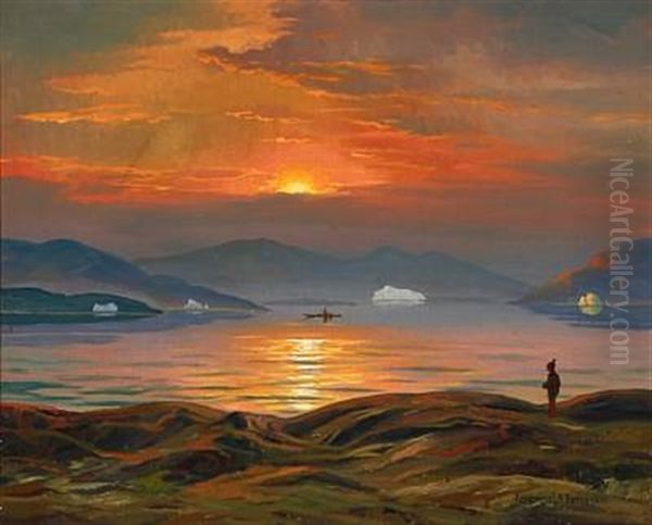 Sunrise In Greenland Oil Painting by Emanuel A. Petersen