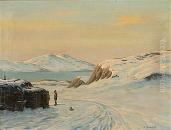 Vinterdag, Christianshaab, Greenland Oil Painting by Emanuel A. Petersen