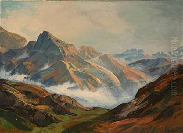 Mountain Landscape In Greenland Oil Painting by Emanuel A. Petersen