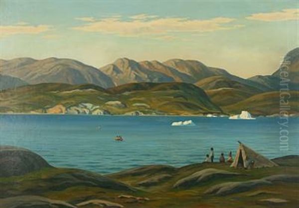 Sundet Ved Christianshab, Nordgronland (greenlandic Landscape) Oil Painting by Emanuel A. Petersen