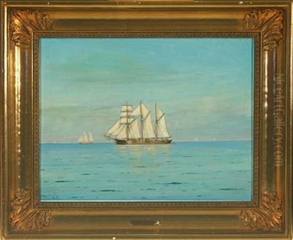 Seascape With Sailing Ships Oil Painting by Emanuel A. Petersen