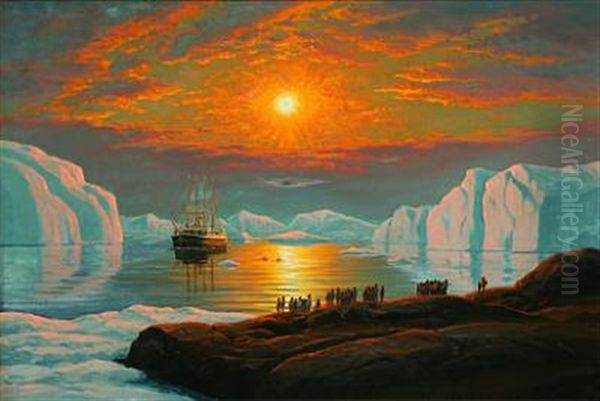 "s/s Gertrud Rask" In The Midnight Sun Oil Painting by Emanuel A. Petersen