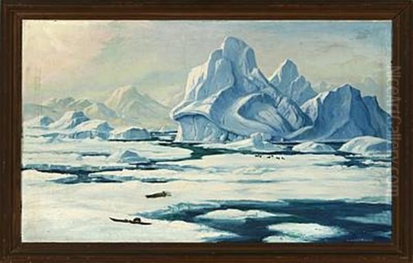 Hunting Scene From Greenland Oil Painting by Emanuel A. Petersen