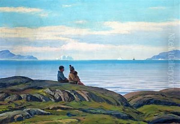 Sommerdag I Diskobugten, Nordgronland Oil Painting by Emanuel A. Petersen