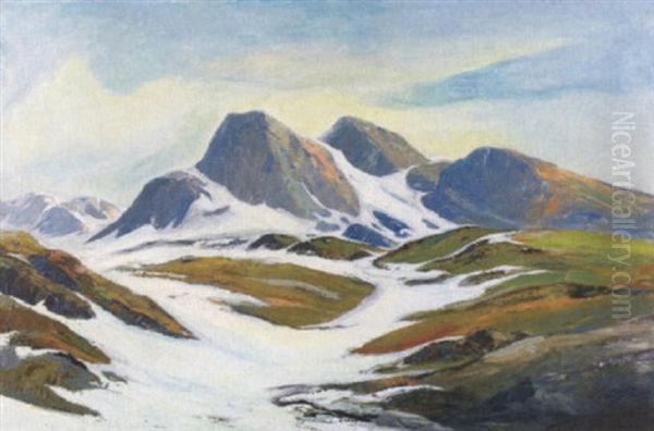 Sneklaedte Bjerge Oil Painting by Emanuel A. Petersen