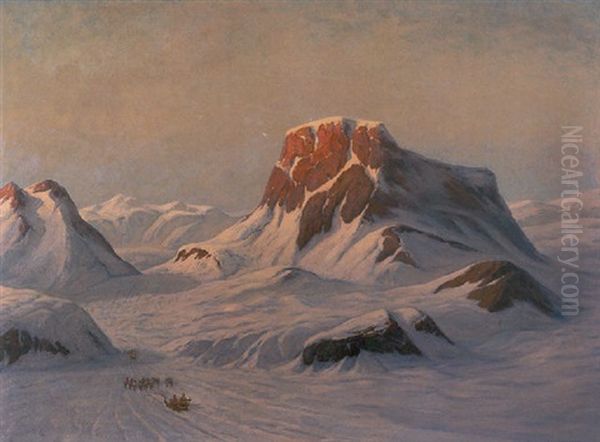 Nordgronlandsk Slaedevej Oil Painting by Emanuel A. Petersen