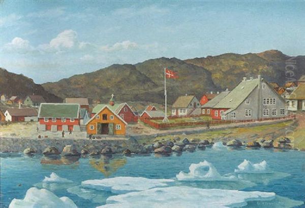 Parti Fra Landsby Pa Gronland Oil Painting by Emanuel A. Petersen