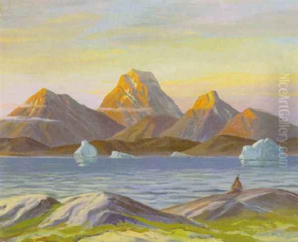 Aften I Upernaviks Skaergaard Oil Painting by Emanuel A. Petersen