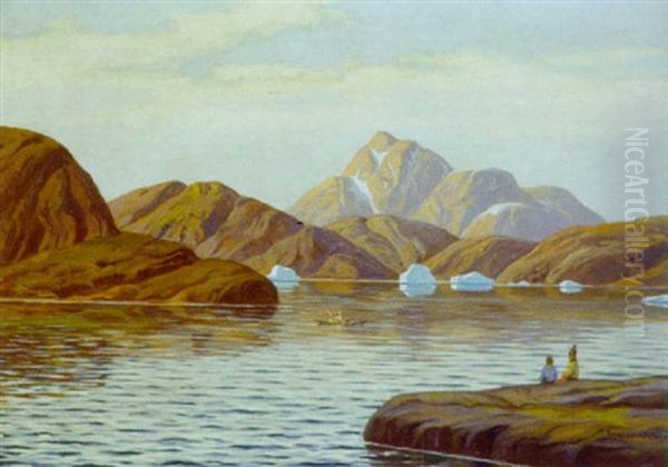 Sommerdag Ved Egedesminde Skaergard Oil Painting by Emanuel A. Petersen