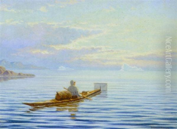 Gronlandsk Saelfanger Pa Havet Oil Painting by Emanuel A. Petersen