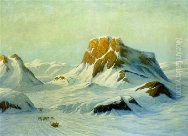 Nordgronlandsk Slaedevej Oil Painting by Emanuel A. Petersen