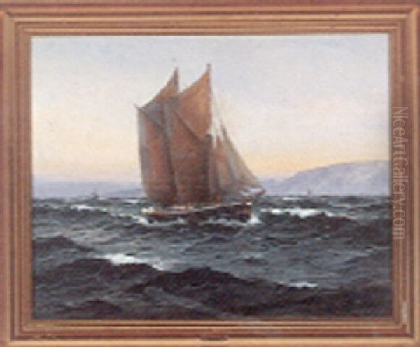 Marine Med Sejlskibe Ud For Klippekyst Oil Painting by Emanuel A. Petersen