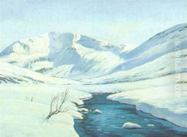 Snelandskab Oil Painting by Emanuel A. Petersen