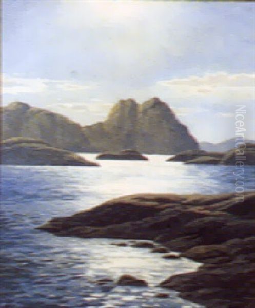 Fjordparti Oil Painting by Emanuel A. Petersen