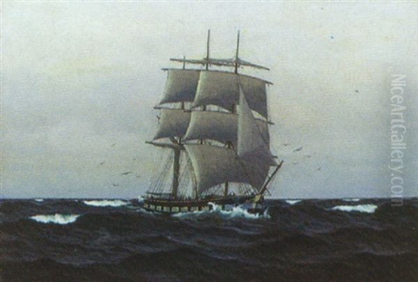 Marine, Sejlskibe Pa Havet Oil Painting by Emanuel A. Petersen