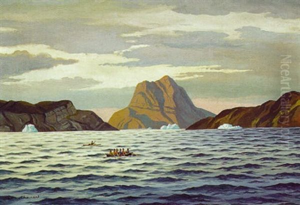 Konebad I Gronlandsk Farvand Oil Painting by Emanuel A. Petersen