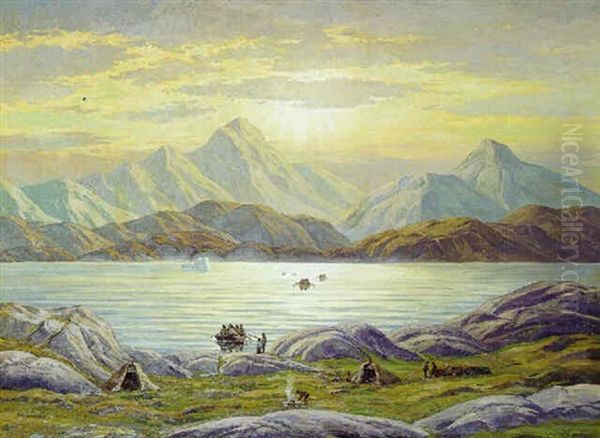 Sommerdag Ved En Gronlandsk Fjord Oil Painting by Emanuel A. Petersen