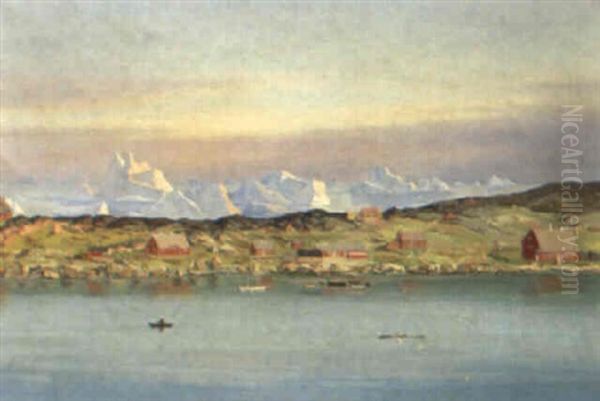 Gr+nlandsk Fjordparti Ved Godhavn Oil Painting by Emanuel A. Petersen