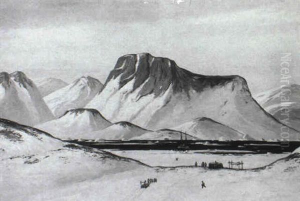 Grinlandsk Fjordparti Med Et Skib Ved Isen Oil Painting by Emanuel A. Petersen