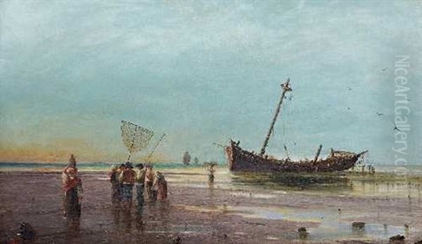 Strandszene Mit Wrack Und Fischern Oil Painting by Hans von Petersen