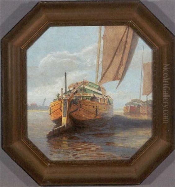 Havneparti Med Hollandske Kuffler Oil Painting by Hans von Petersen