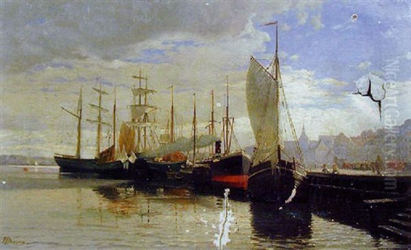 Voiliers Et Vapeurs Au Port Oil Painting by Hans von Petersen