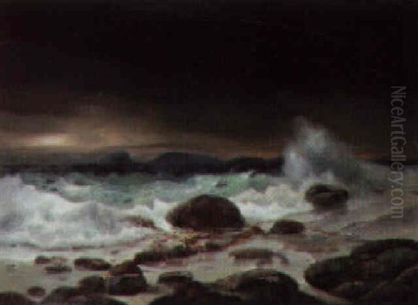 Breakers On The Shore Oil Painting by Hans von Petersen