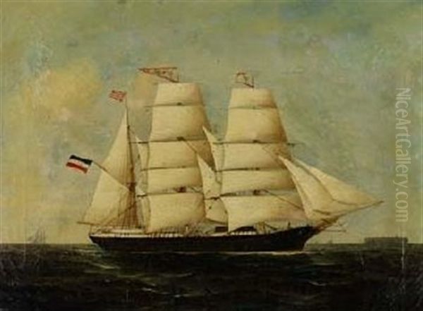 Bremer Bark "kepler" Vor Helgoland (collab. W/peter Chr. Holm) Oil Painting by Heinrich Andreas Sophus Petersen