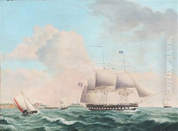 A British Barque On Helsingor Roadstead, Denmark Oil Painting by Jakob Petersen