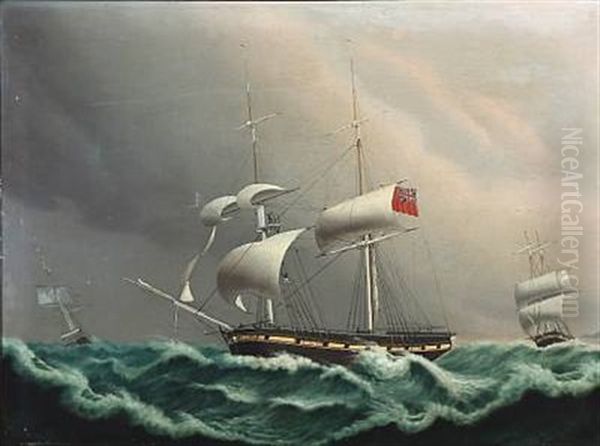 Ship Portrait Of Carmarthen In High Waves Oil Painting by Jakob Petersen