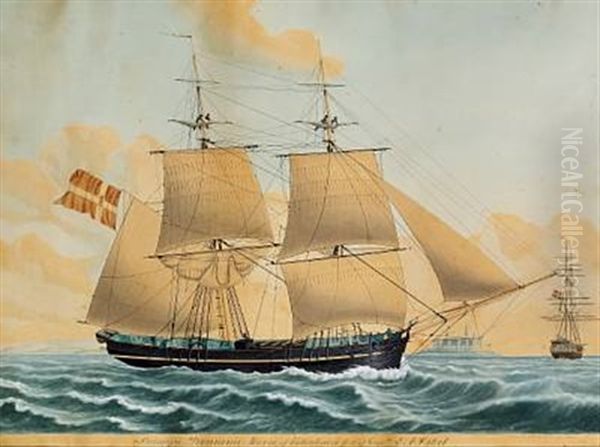 Ship Portrait Of Briggen Dronning Marie Af Kiobenhavn, Fort Af Captn L. A. Ditzel Oil Painting by Jakob Petersen