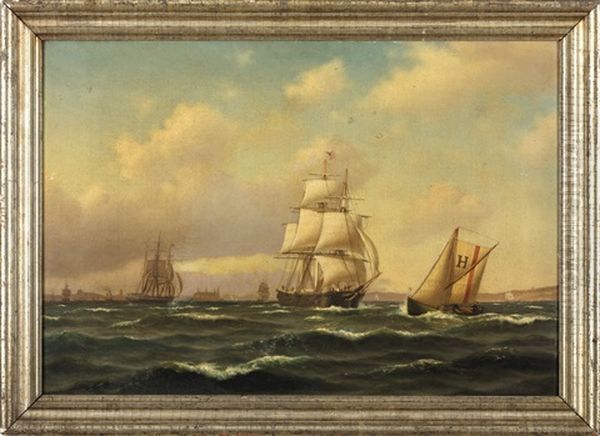 Ship Leaving A Harbor With Pilot Boat Oil Painting by Johann Erik Christian Petersen