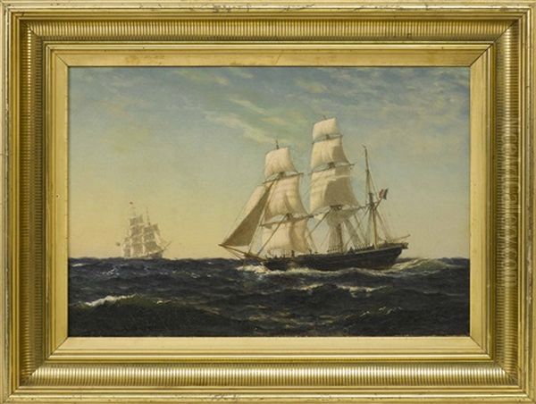 Ships In Heavy Seas Oil Painting by Johann Erik Christian Petersen