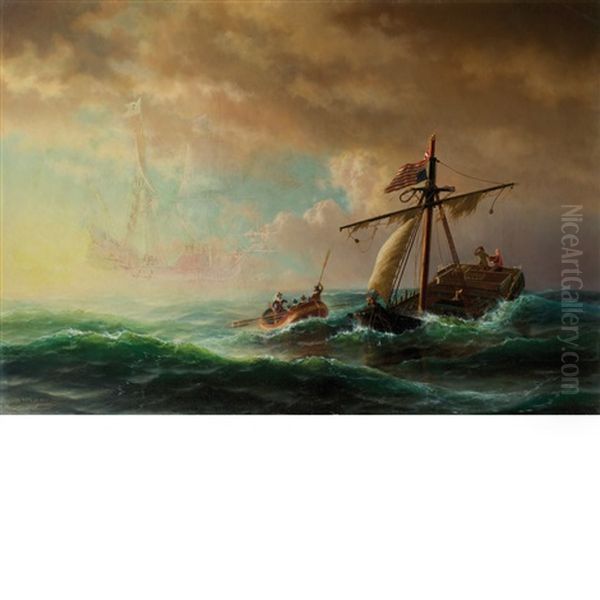 Rescue After The Storm Oil Painting by Johann Erik Christian Petersen