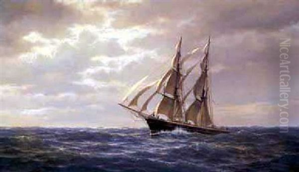 Ship At Sea Oil Painting by Johann Erik Christian Petersen