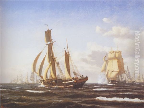 A Quartering Breeze Oil Painting by Johann Erik Christian Petersen